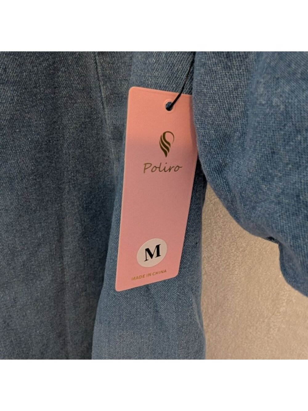 Poliro Denim Baby Doll Dress Sz M With Rhinestone Bow Buttons & Puff Sleeves - Picture 5 of 13
